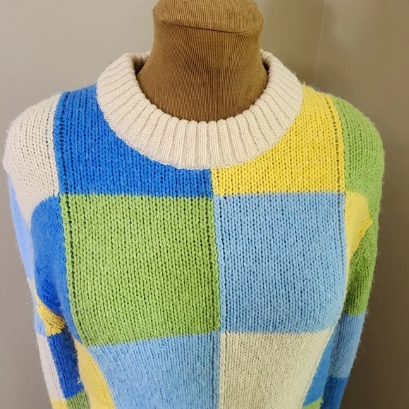 Kitri Multi color Patchwork Sweater Dress Longsleeves Knited Size M Women's - Picture 4 of 7